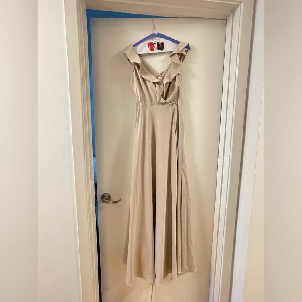 Beautiful Champagne Satin Dress - BHLDN Tansy Satin Charmeuse Maxi Dress, Size 0 - Picture 2 of 6